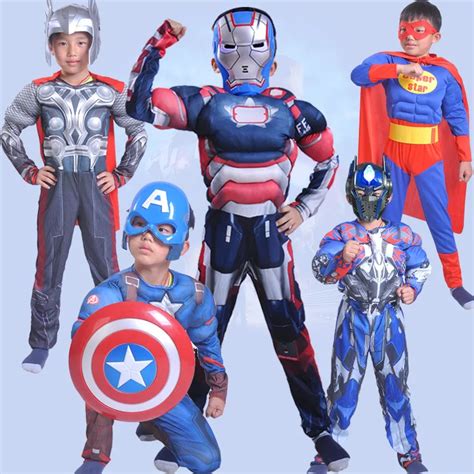 Boys Muscle Super Hero Captain America Costume Spiderman Iron Man Hulk