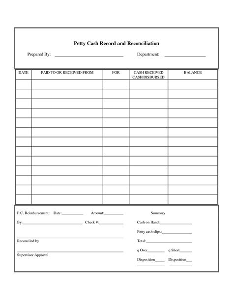 Printable Petty Cash Reconciliation Form