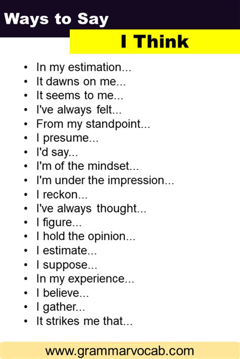 Other Ways To Say I Think In English Grammarvocab