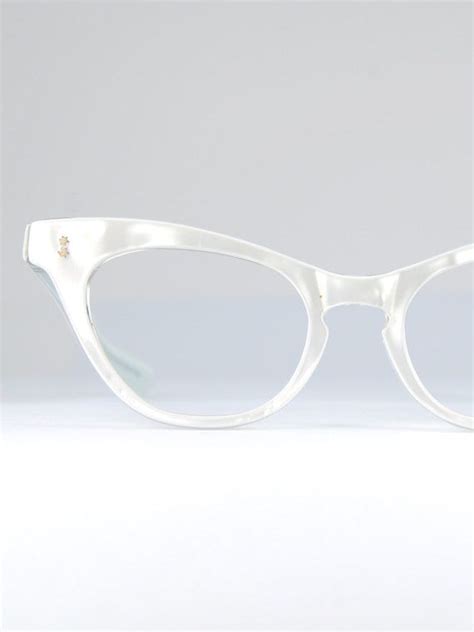 White Pearl Pointed Cat Eye Glasses Frames 1950s Atomic Star Rockabilly