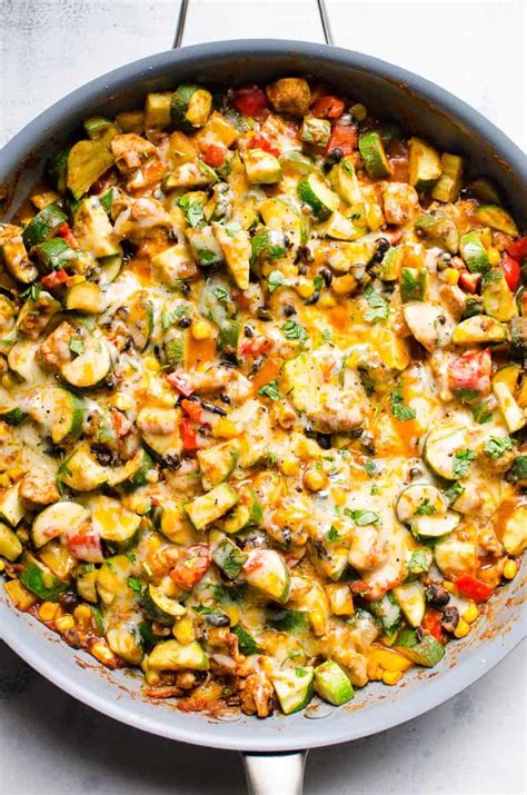 Mexican Chicken And Zucchini Cooked In One Skillet With Black Beans