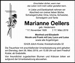 Traueranzeigen von Marianne Oellers | Aachen gedenkt