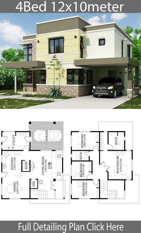 4 Bedrooms Home Design Plan 8x10m Samphoas Plan 772