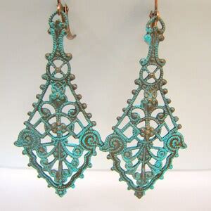 Copper Patina Chandelier Earrings Turquoise Patina On Copper Etsy