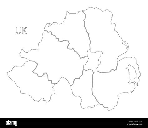Northern Ireland Outline Silhouette Map Illustration With Counties