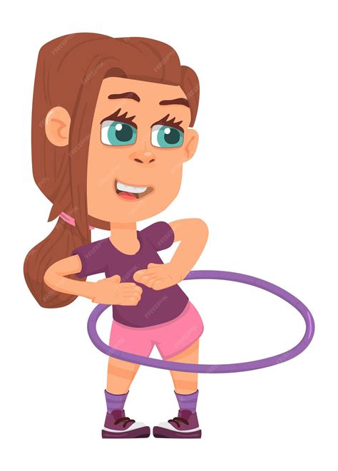 Premium Vector Girl With Hula Hoop Waist Spin Toy Fun Child Vector