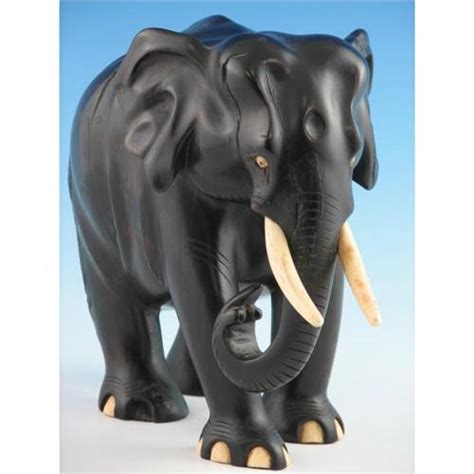 Large Carved Elephant W Pre Ban Ivory Tusks