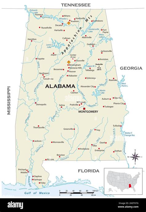 Mapa Físico Muy Detallado Del Estado De Alabama Fotografía De Stock Alamy