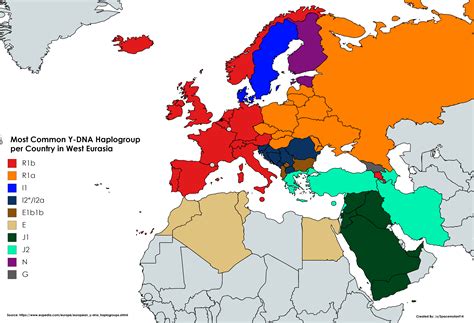 Most Common Y Dna Haplogroup Per Country In West Eurasia 3641 X 2483