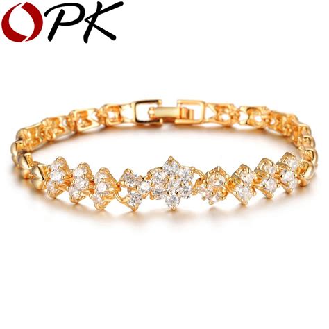 Opk New Fashion Gold Color Bracelets For Women Luxury White Stones