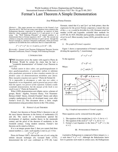 Pdf Fermats Last Theorem A Simple Demonstration