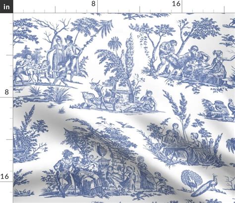 Toile Blue French Romantic And White Willow Fabric Printed By