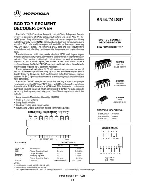 74ls47 Datasheet Bcd To 7 Segment Decoderdriver