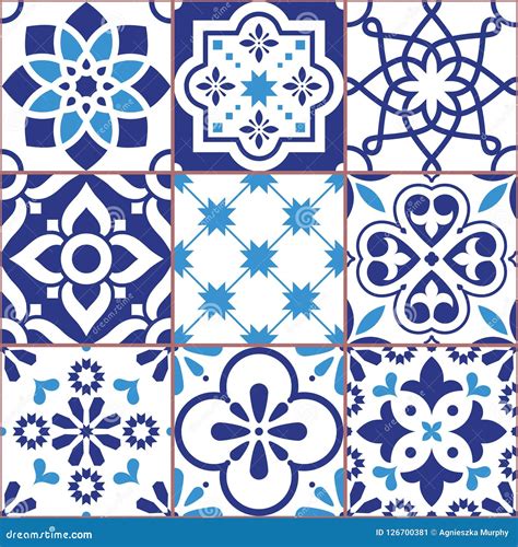 Lisbon Tiles Design Azulejo Vector Seamless Pattern Abstract And