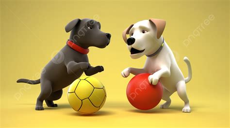 Dua Anjing Kartun Berputar Putar Dengan Bola Bermain Di Sisinya