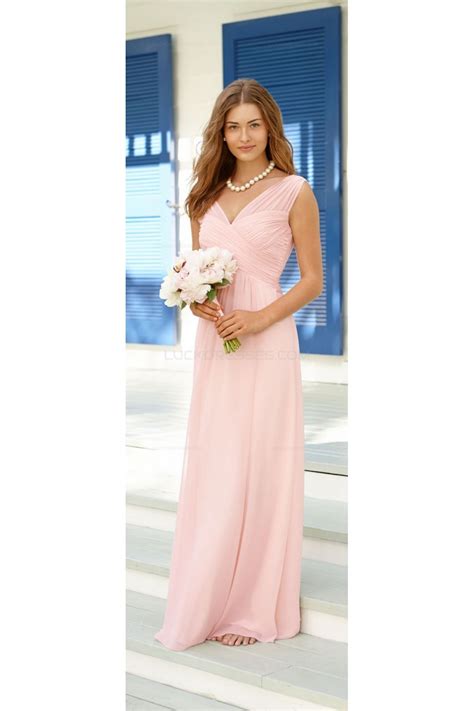 Long Pink V Neck Chiffon Wedding Guest Dresses Bridesmaid Dresses 3010114