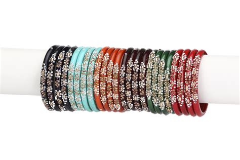 party glass bangle set ornamented with beads for spaical look pack of 2 4 multi shining