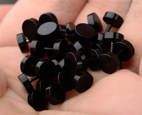 Pcs Black Stainless Steel Fake Cheater Ear Plugs Gauge Body Jewelry Pierceing Earring For Men