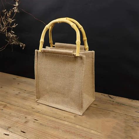 Wood Handle Natural Burlap Shopping Tote Bags Reusable Jute Bags Buy