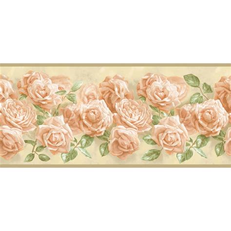 Allen Roth 8 18 Peach Realistic Rose Prepasted Wallpaper Border At