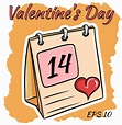 Calendario con fecha del 14 de febrero. día de san valentín. estilo de ...