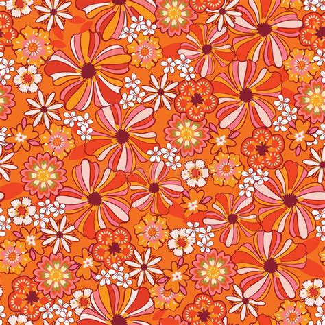 Colorful Groovy Flowers Seamless Pattern Vector Illustration Hippie