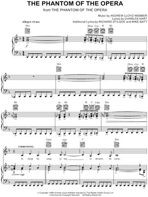 Sheet music arranged for piano/vocal/chords, and singer pro in d major (transposable). Andrew Lloyd Webber "The Phantom of the Opera" Sheet Music ...