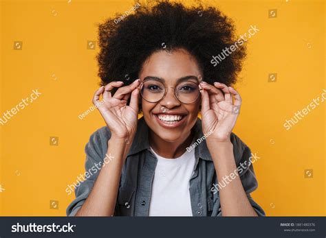 Joyful African American Girl Eyeglasses Smiling Stock Photo 1881480376