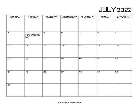 20 July 2022 Calendar Printable Pdf Us Holidays Blank July Calendar