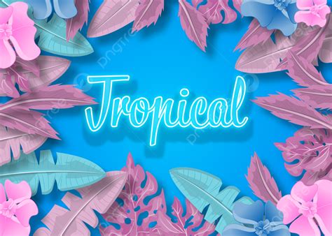 Neon Tropical Leaves With Sky Blue Background Neon Tropical Summer