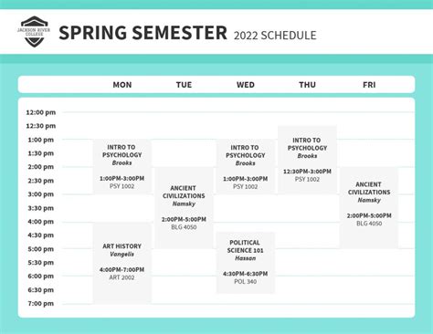 Get Our Example Of College Semester Schedule Template Class Schedule