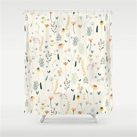 Vintage Inspired Wildflower Print Shower Curtain Printed Shower