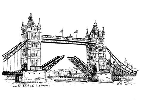 Tower Bridge London Postcard Line Drawing Illustration Etsy