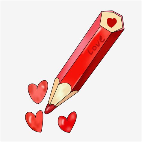 Love Pencil Red Heart Beautiful Pencil Hand Drawn Pencil, Cartoon Pencil, Cute Pencil, Red ...