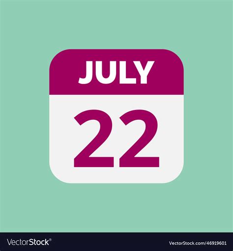 July 22 Calendar Date Icon Royalty Free Vector Image