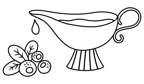 Vector Black And White Gravy Boat With Cranberry And Sauce Traditional
