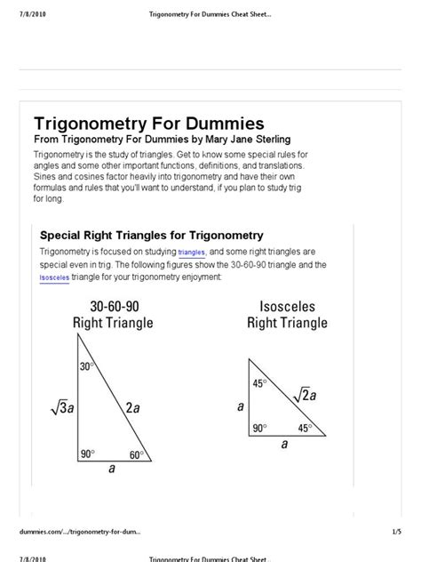 Trigonometry For Dummies Pdf Trigonometry Trigonometric Functions