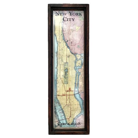 Framed Vintage Nyc Map Reproduction Map Of Manhattan Circa 1908