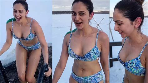 rakul preet singh takes a dip ice cold water into exy bikini in minus 15 degrees youtube