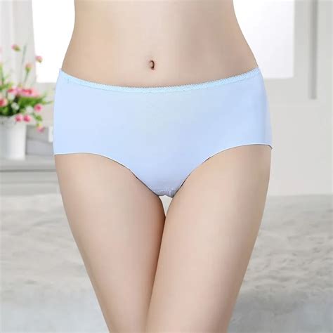 women ice silk solid underwear lingerie silk seamless smooth panties mid rise double crotch