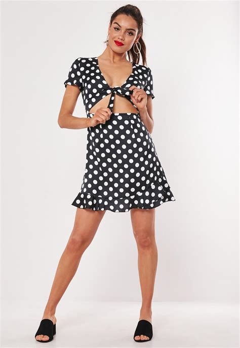 Black Satin Polka Dot Mini Dress Missguided