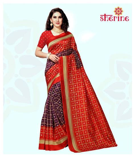 Sherine Red Silk Blend Saree With Blouse Piece Pack Of Buy