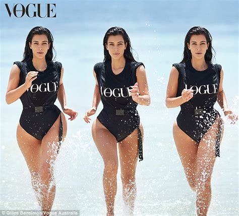 Kim Kardashian Shows Off Her Sensual Curves In Sexy Black One Piece Swimsuit For Vogue Daily