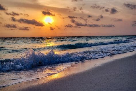 Yellow Sky Nature Sunrise Sunset Beach Maldives Cloud Sea Sun