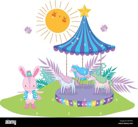 Cute Circus Rabbit With Layer And Carousel Stock Vector Image And Art Alamy