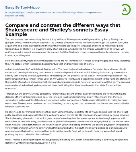 Compare And Contrast The Different Ways That Shakespeare And Shelleys