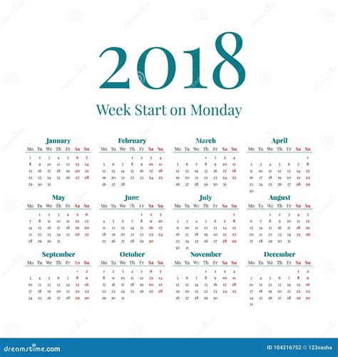 Simple 2018 Year Calendar Stock Vector Illustration Of Date 104216752