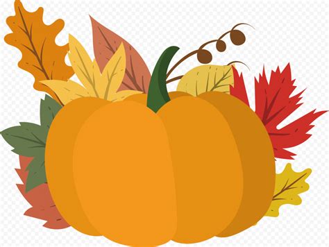 Pumpkin With Autumn Fall Leaves Vector Clipart Citypng