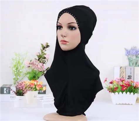 plain cotton muslim hijab bonnet diamonds decor women solid arab elastic inner hijab flexible