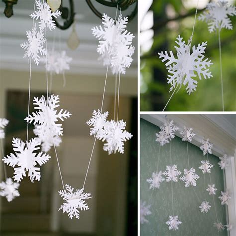 3 M 12pcs White Snowflake Paper Garlands Beautiful Christmas Tree